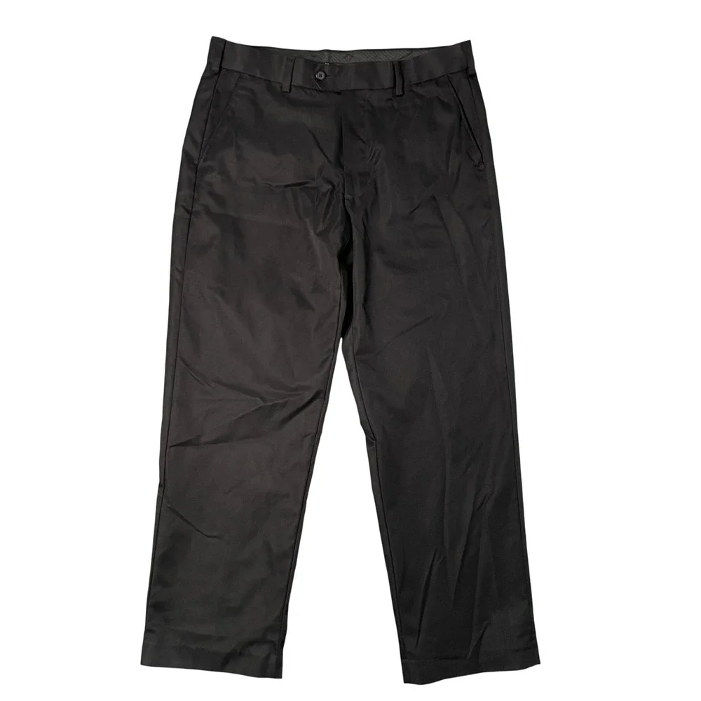 George‎ Mens Black Flat Front Dress Pants Straight Leg Trousers 34x28.5 GM07425